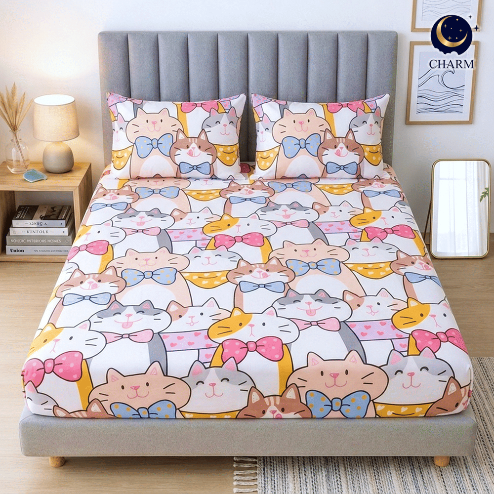 ชุดผ้าปูที่นอน 6 ฟุต 3 ชิ้น CHARM สี FAMILY MEOW คอลเลคชั่น DREAMY (ไม่รวมผ้านวม)